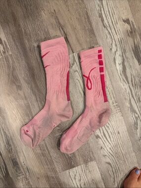 Nike Pink Crew Socks with Hot Pink Accents